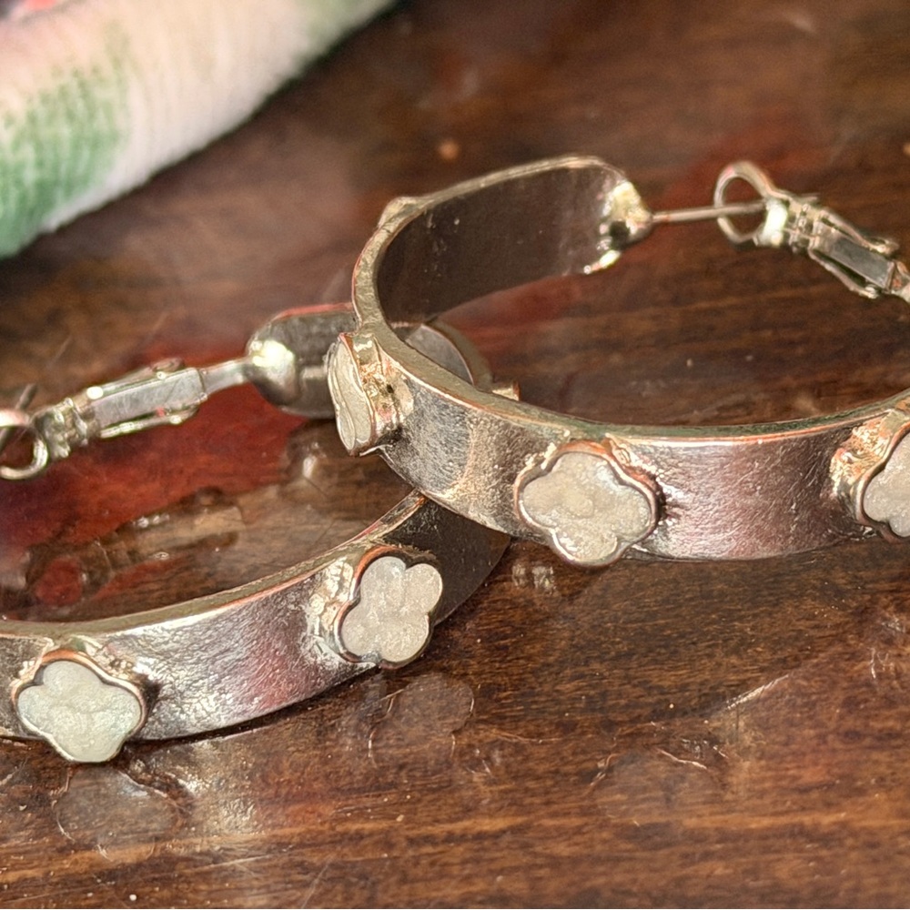 Silver Floral Hoop Earrings for Women